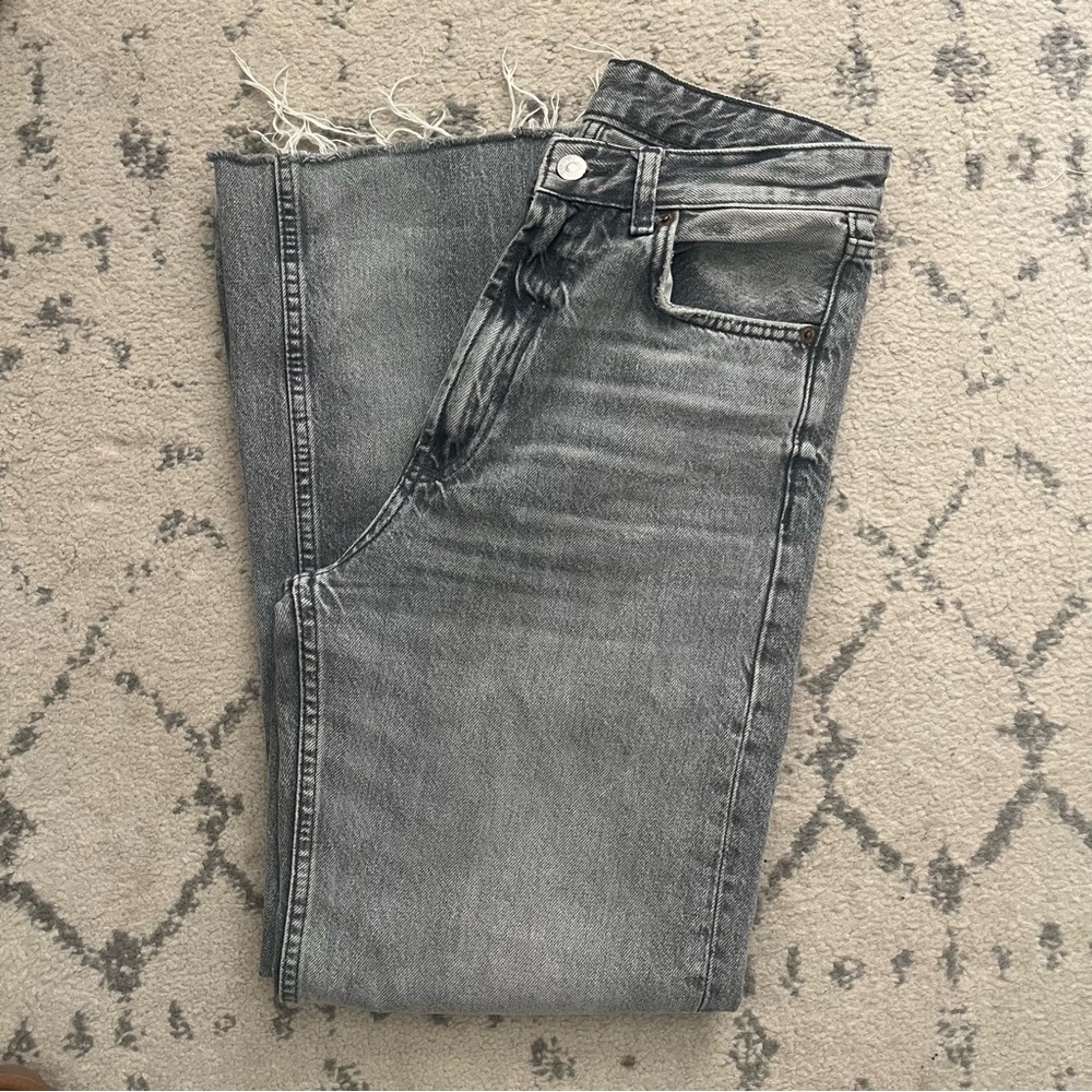 Zara High Rise Wide Leg Washed Gray Denim Pants Size 6
